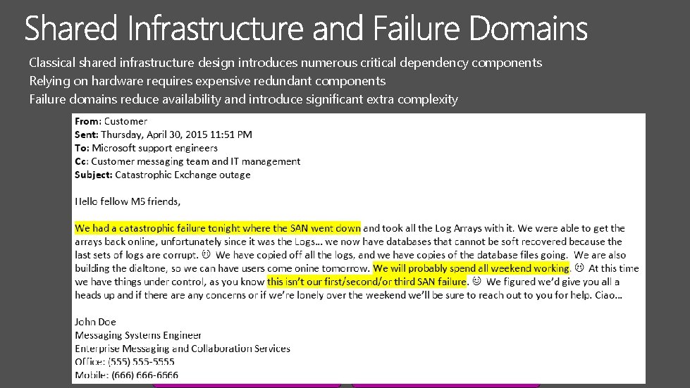 Classical shared infrastructure design introduces numerous critical dependency components Relying on hardware requires expensive