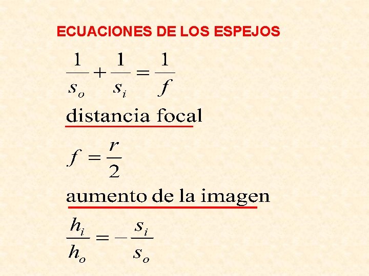 ECUACIONES DE LOS ESPEJOS 