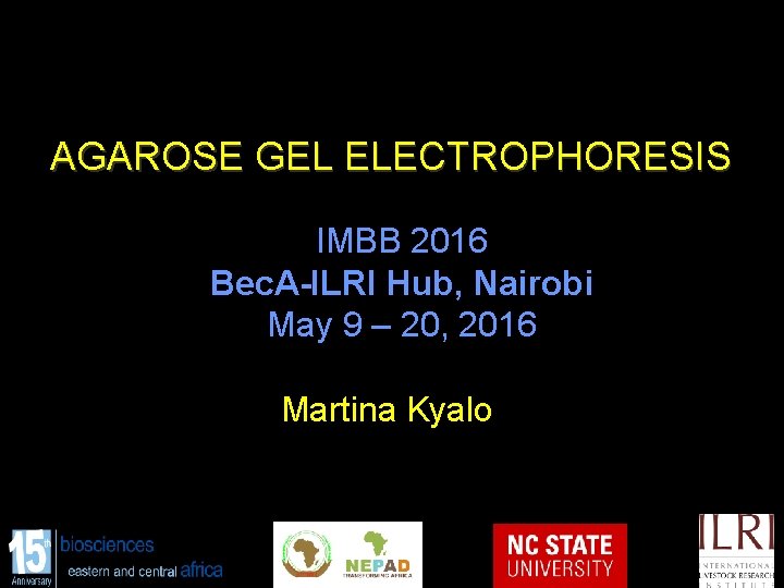 AGAROSE GEL ELECTROPHORESIS IMBB 2016 Bec. A-ILRI Hub, Nairobi May 9 – 20, 2016