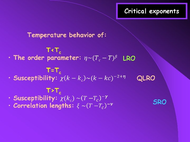 Critical exponents LRO QLRO SRO 