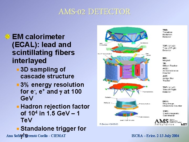 AMS-02 DETECTOR EM calorimeter (ECAL): lead and scintillating fibers interlayed 3 D sampling of AMS-02 DETECTOR EM calorimeter (ECAL): lead and scintillating fibers interlayed 3 D sampling of