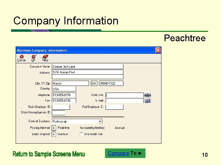 Company Information Peachtree Compare To ► 10 