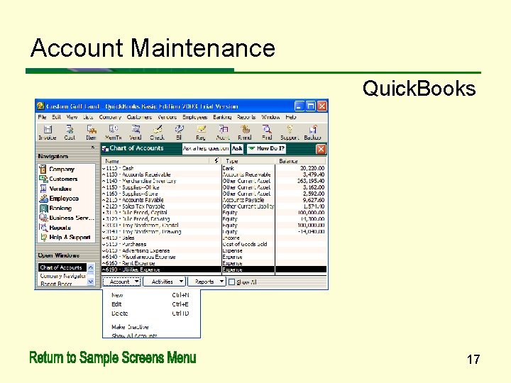 Account Maintenance Quick. Books 17 