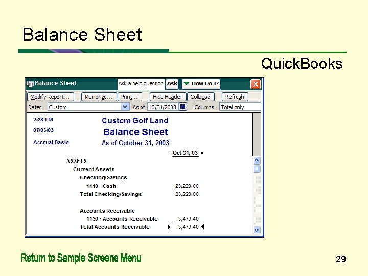 Balance Sheet Quick. Books 29 