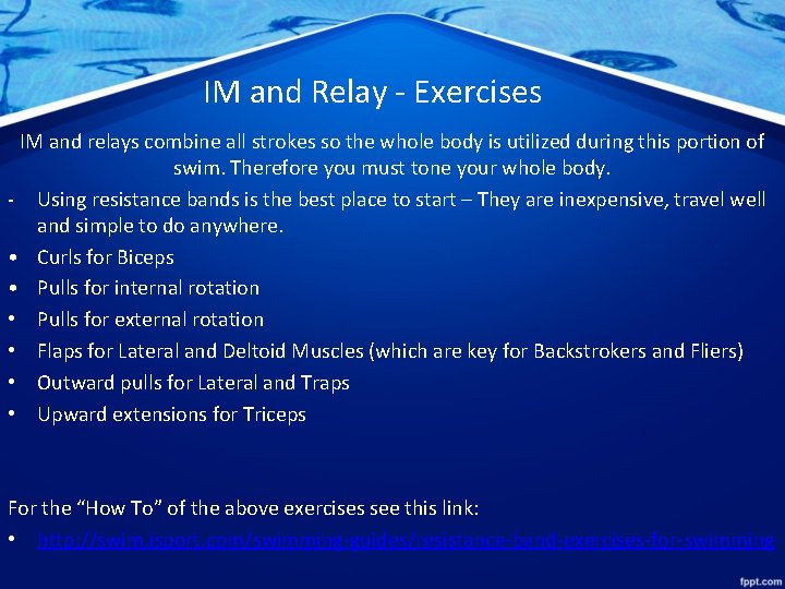 IM and Relay - Exercises IM and relays combine all strokes so the whole
