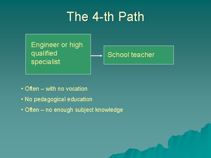 The 4 -th Path Engineer or high qualified specialist School teacher • Often –