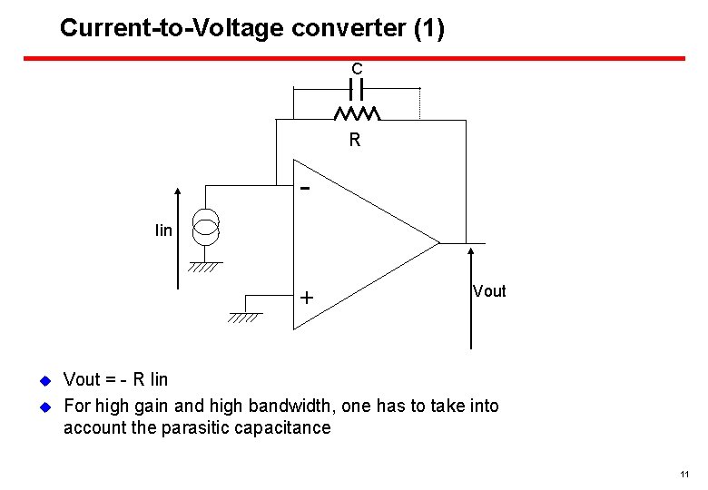 Current-to-Voltage converter (1) C R Iin + u u Vout = - R Iin