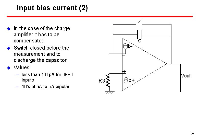 Input bias current (2) u u u In the case of the charge amplifier