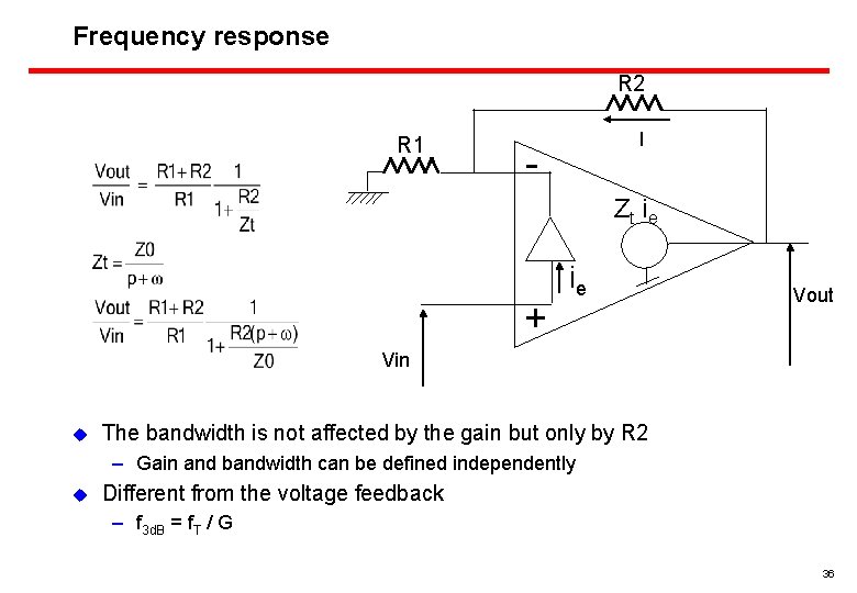 Frequency response R 2 R 1 I - Zt ie + ie Vout Vin