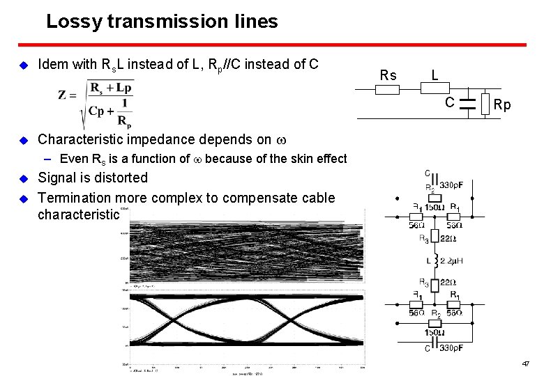 Lossy transmission lines u Idem with Rs. L instead of L, Rp//C instead of