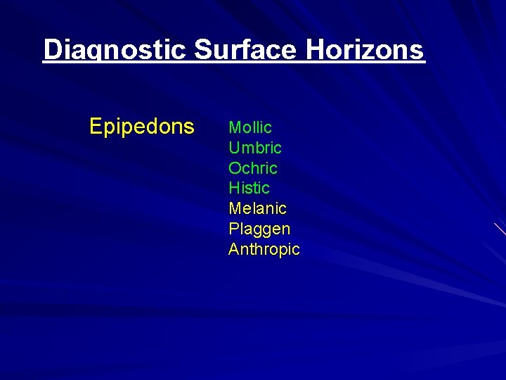 Diagnostic Surface Horizons Epipedons Mollic Umbric Ochric Histic Melanic Plaggen Anthropic 