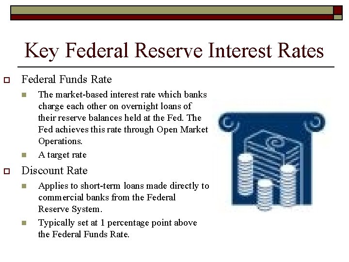 Key Federal Reserve Interest Rates o Federal Funds Rate n n o The market-based Key Federal Reserve Interest Rates o Federal Funds Rate n n o The market-based
