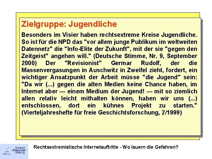 Zielgruppe: Jugendliche : nutzungen Besonders im Visier haben rechtsextreme Kreise Jugendliche. So ist für