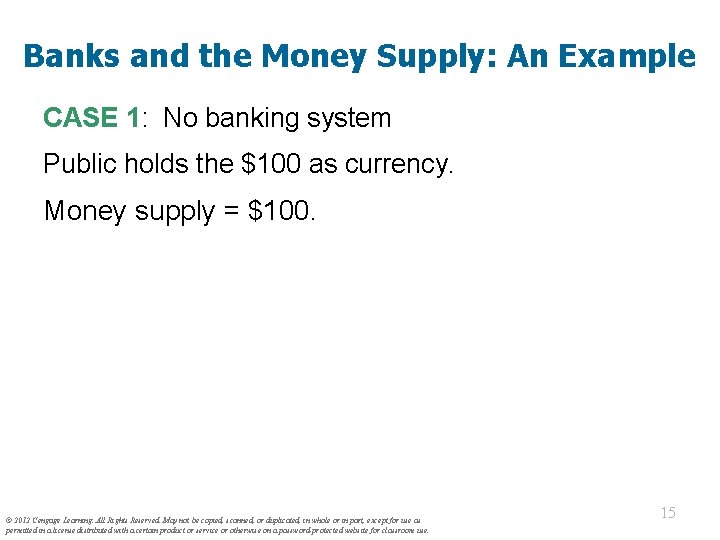 Banks and the Money Supply: An Example CASE 1: No banking system Public holds