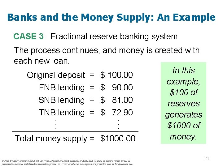 Banks and the Money Supply: An Example CASE 3: Fractional reserve banking system The