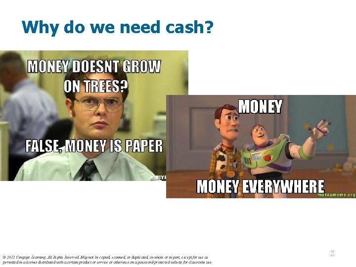 Why do we need cash? © 2012 Cengage Learning. All Rights Reserved. May not