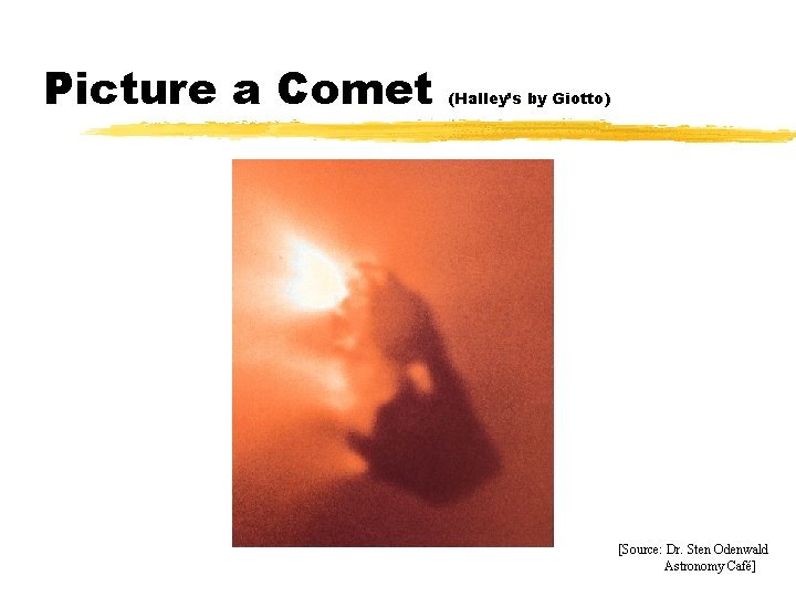 Picture a Comet (Halley’s by Giotto) [Source: Dr. Sten Odenwald Astronomy Café] 