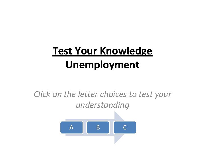 Test Your Knowledge Unemployment Click on the letter choices to test your understanding A