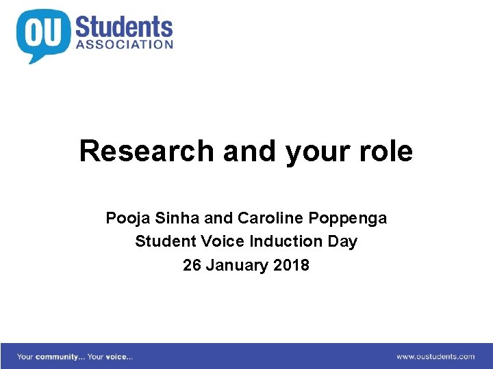 Research and your role Pooja Sinha and Caroline Poppenga Student Voice Induction Day 26