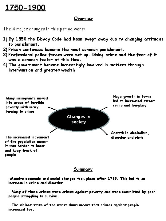 1750 -1900 Overview The 4 major changes in this period were: 1) By 1850