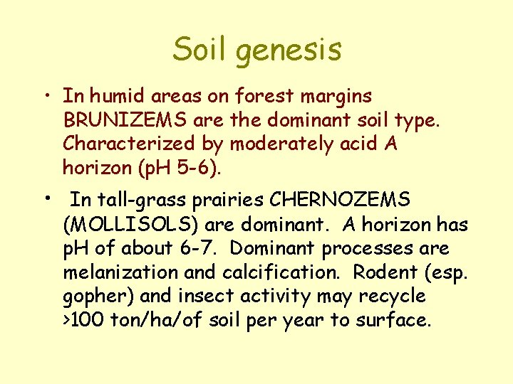 Soil genesis • In humid areas on forest margins BRUNIZEMS are the dominant soil