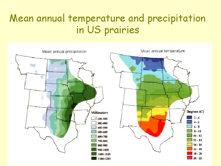 Mean annual temperature and precipitation in US prairies 