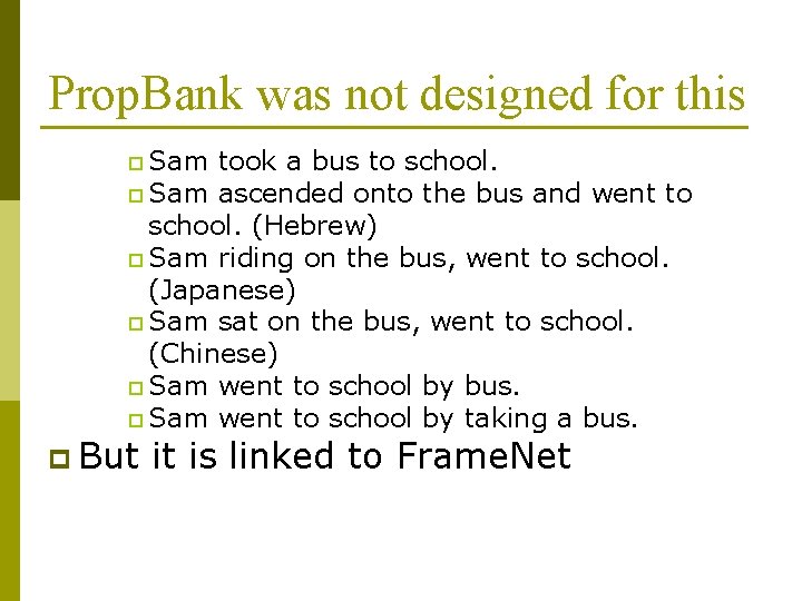 Prop. Bank was not designed for this p Sam took a bus to school.