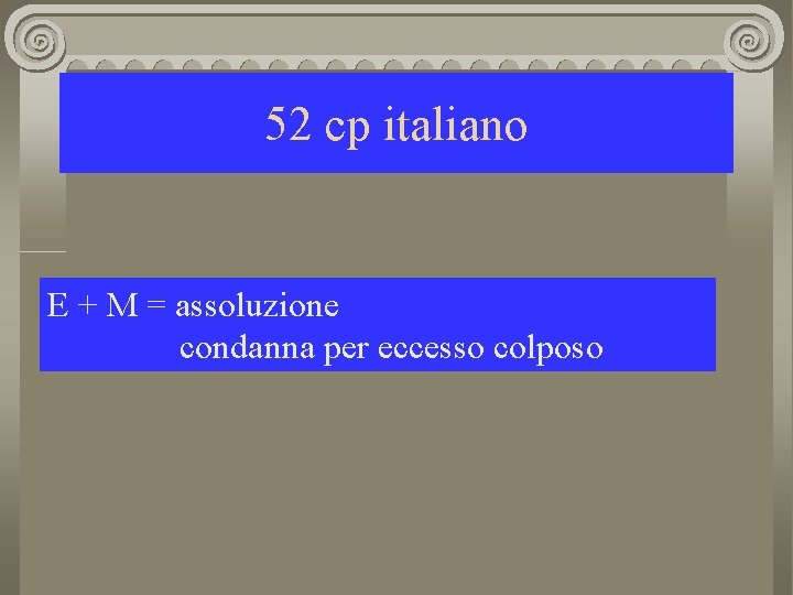 52 cp italiano E + M = assoluzione condanna per eccesso colposo 