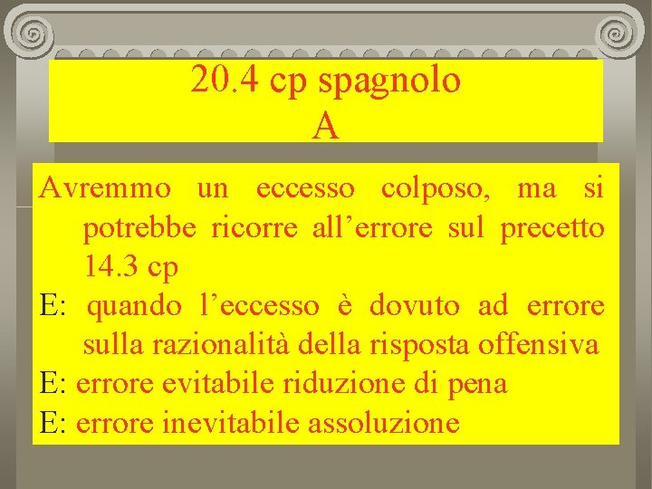 20. 4 cp spagnolo A Avremmo un eccesso colposo, ma si potrebbe ricorre all’errore