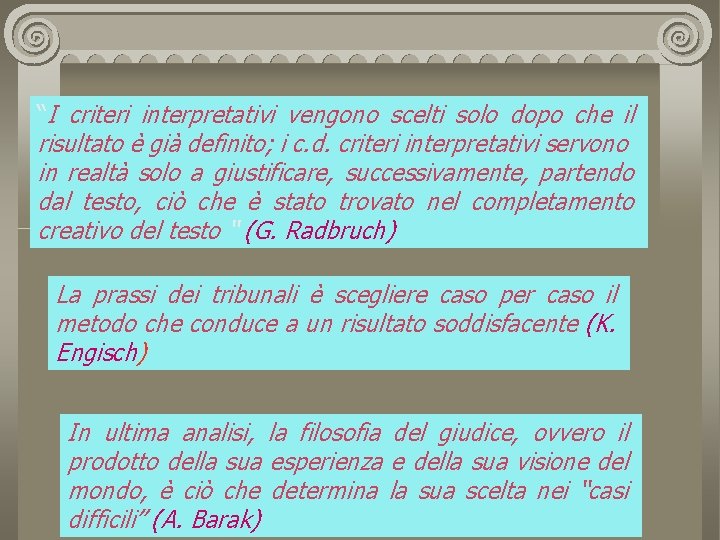 “I criteri interpretativi vengono scelti solo dopo che il risultato è già definito; i