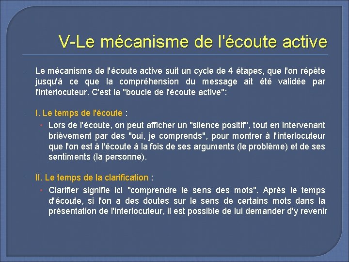 V-Le mécanisme de l'écoute active suit un cycle de 4 étapes, que l'on répète