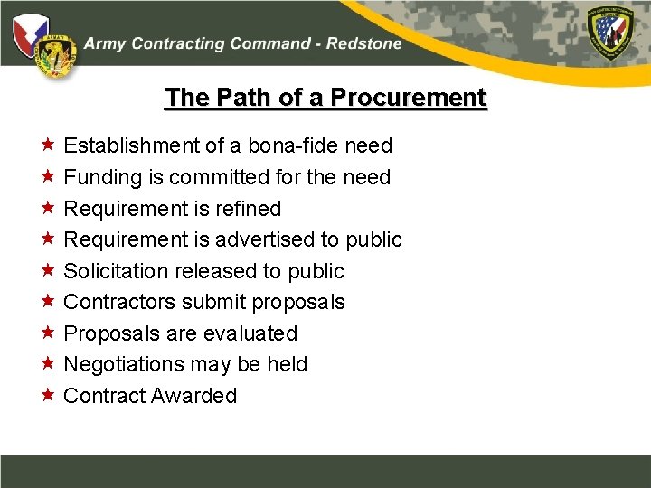 The Path of a Procurement Establishment of a bona-fide need Funding is committed for