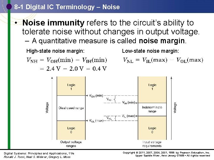 8 -1 Digital IC Terminology – Noise • Noise immunity refers to the circuit’s