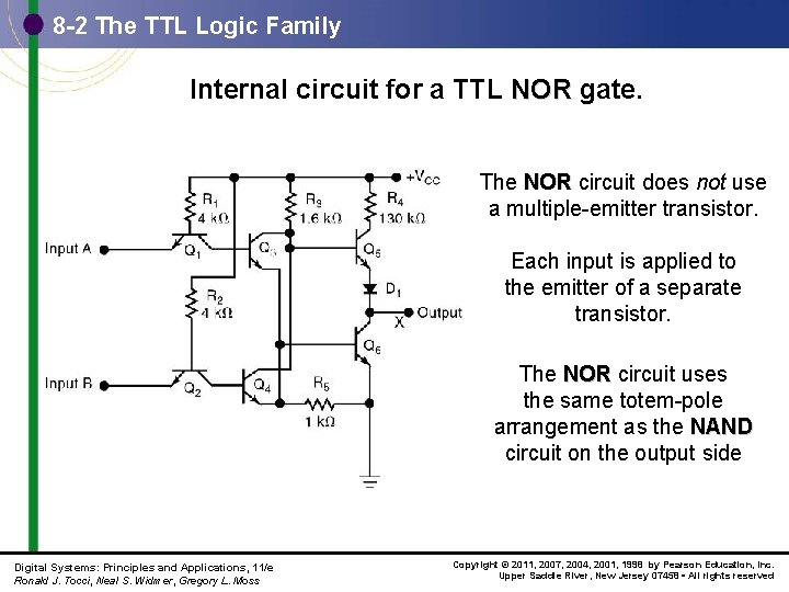 8 -2 The TTL Logic Family Internal circuit for a TTL NOR gate. The