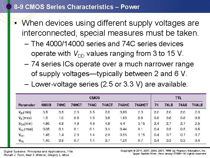 8 -9 CMOS Series Characteristics – Power • When devices using different supply voltages