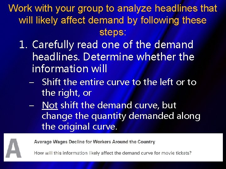 Work with your group to analyze headlines that will likely affect demand by following