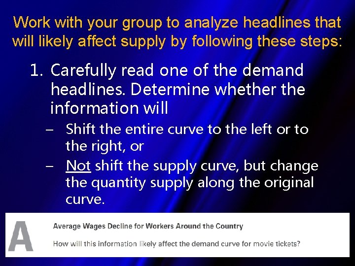 Work with your group to analyze headlines that will likely affect supply by following
