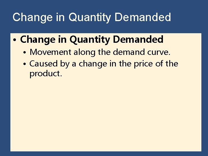 Change in Quantity Demanded • Movement along the demand curve. • Caused by a