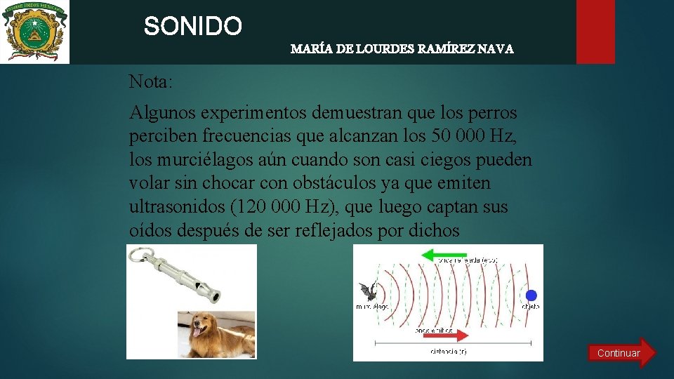  SONIDO MARÍA DE LOURDES RAMÍREZ NAVA Nota: Algunos experimentos demuestran que los perros