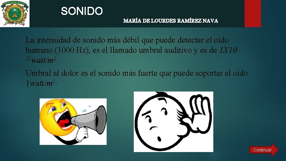  SONIDO MARÍA DE LOURDES RAMÍREZ NAVA La intensidad de sonido más débil que