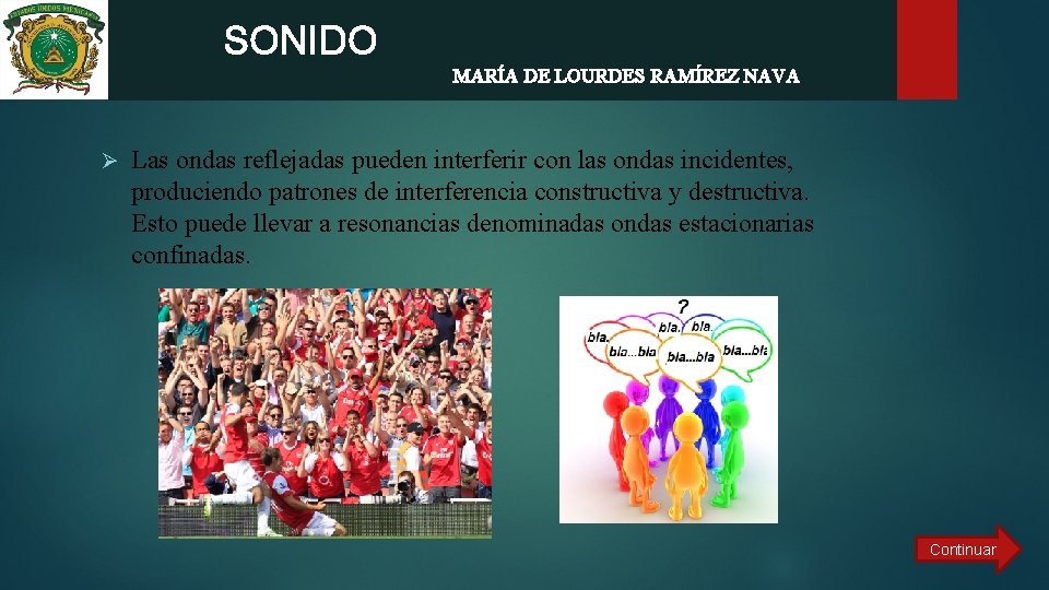  SONIDO MARÍA DE LOURDES RAMÍREZ NAVA Ø Las ondas reflejadas pueden interferir con