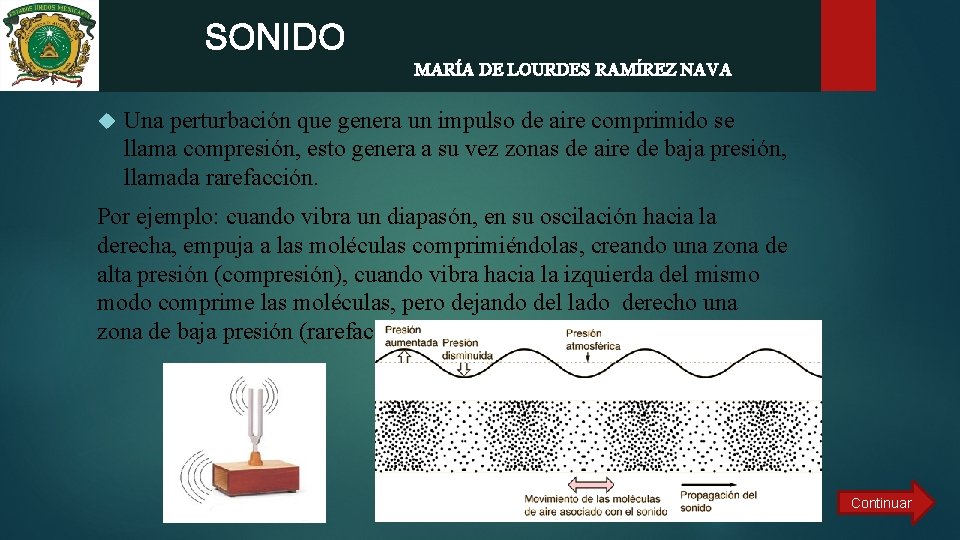  SONIDO MARÍA DE LOURDES RAMÍREZ NAVA Una perturbación que genera un impulso de