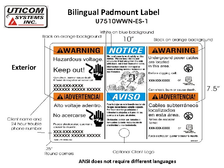 Bilingual Padmount Label Exterior ANSI does not require different languages 