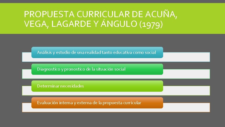 PROPUESTA CURRICULAR DE ACUÑA, VEGA, LAGARDE Y ÁNGULO (1979) Análisis y estudio de una