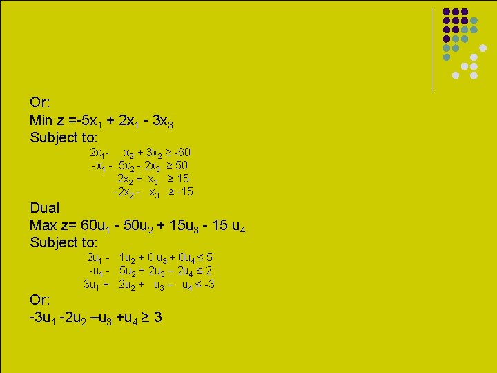 Or: Min z =-5 x 1 + 2 x 1 - 3 x 3