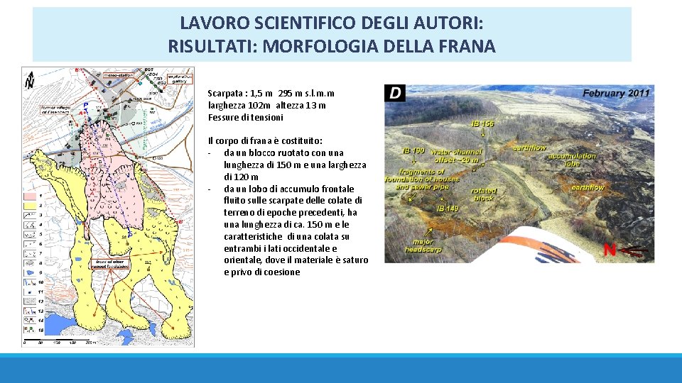 LAVORO SCIENTIFICO DEGLI AUTORI: RISULTATI: MORFOLOGIA DELLA FRANA Scarpata : 1, 5 m 295