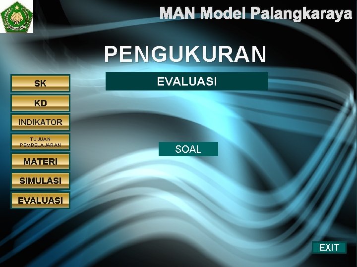 MAN Model Palangkaraya PENGUKURAN SK EVALUASI KD INDIKATOR TUJUAN PEMBELAJARAN SOAL MATERI SIMULASI EVALUASI