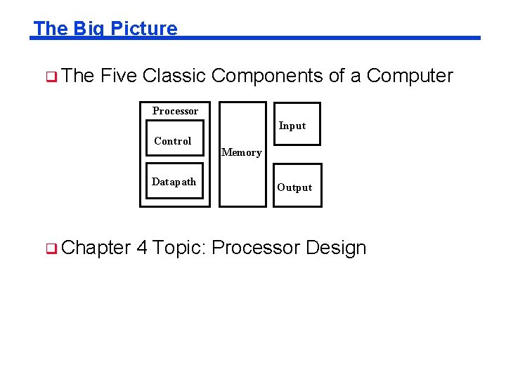 The Big Picture q The Five Classic Components of a Computer Processor Input Control