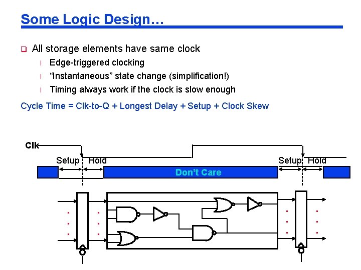 Some Logic Design… q All storage elements have same clock l l l Edge-triggered