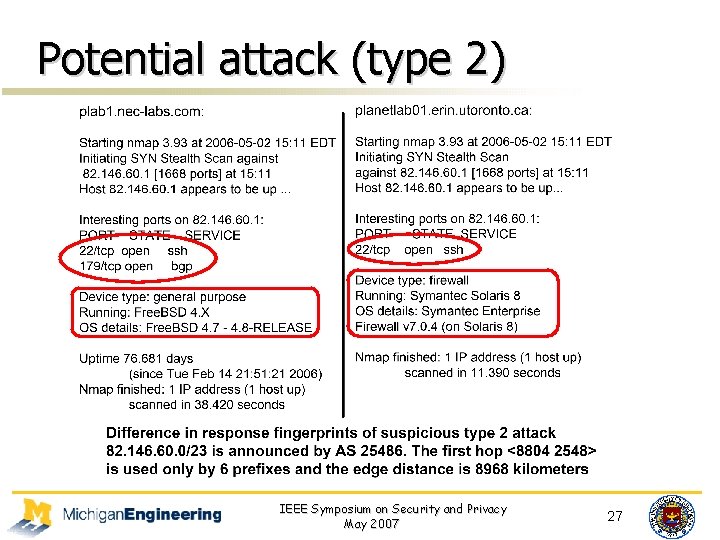 Potential attack (type 2) IEEE Symposium on Security and Privacy May 2007 27 